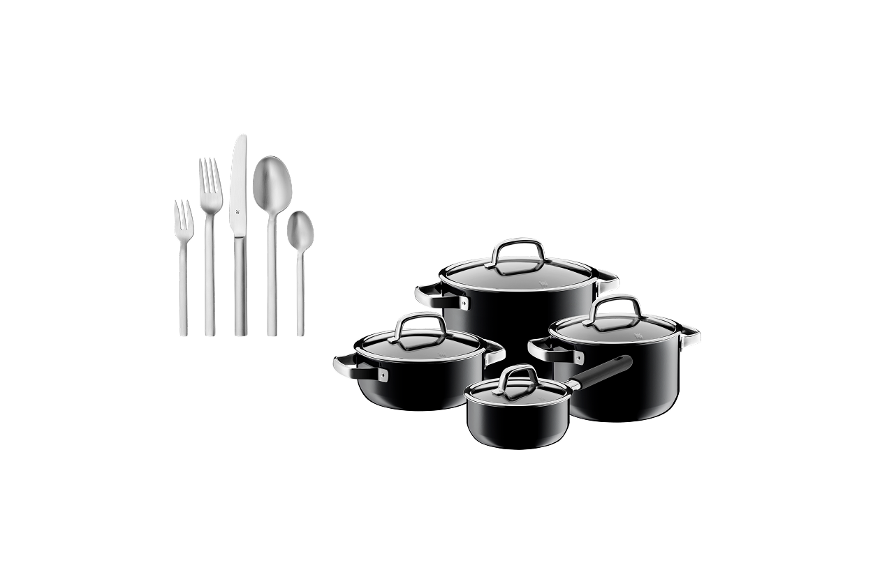 Набор посуды WMF Fusiontec Black 4 предмета+Набор столовых приборов Alteo